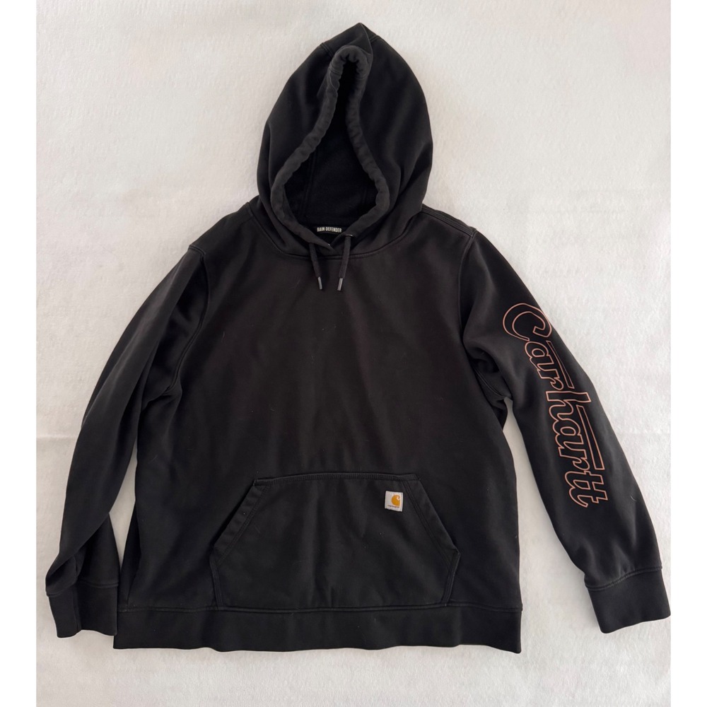 Carhartt Rain‎ Defender Hoodie Black With Sleeve Logo Relaxed Fit XXL Pullover